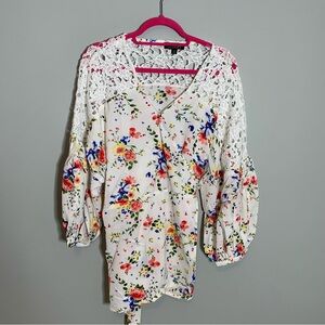 NWOT Suzanne Betro Floral Lace Women's Tie Back Top Shirt Blouse